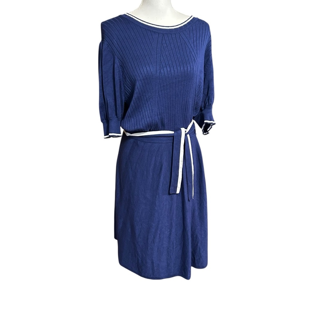 Draper James RSVP Belted Sweater Dress Womens XXL Navy Puff Sleeves Preppy